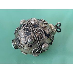 Vintage Chinese Export Sterling Ball Pendant Turquoise Stone